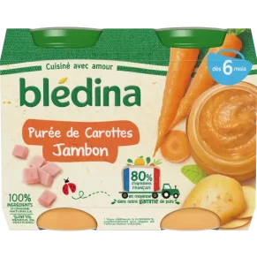 Petit pot bébé Blédina 6 mois Purée carotte jambon - 2x200g