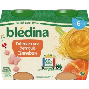 Petit pot bébé Blédina 6 mois Potimarron jambon - 2x200g