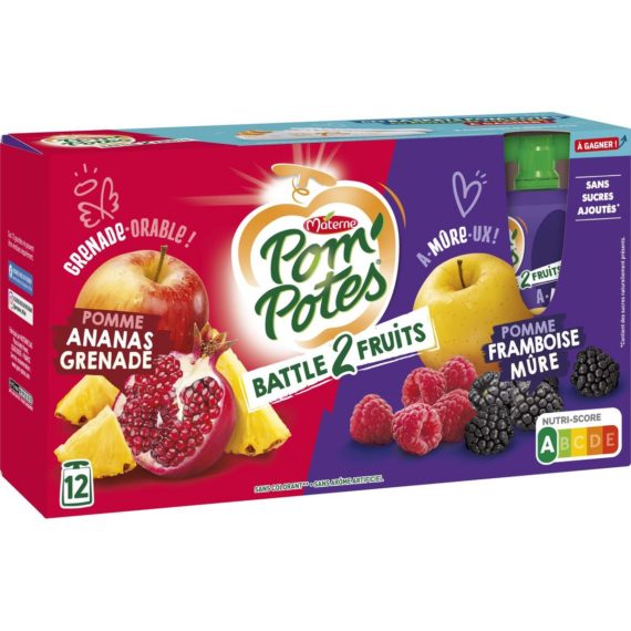 Compotes Pom'Potes multivariétés Battle 2 fruits - 12x90g