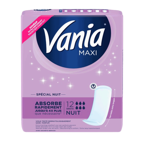 Serviettes Hygieniques Vania Maxi confort nuit - x12